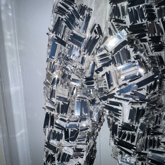 Worn once - ASOS Silver Sequin Long Sleeve Party Disco Dance Dress - Picture 3 of 12